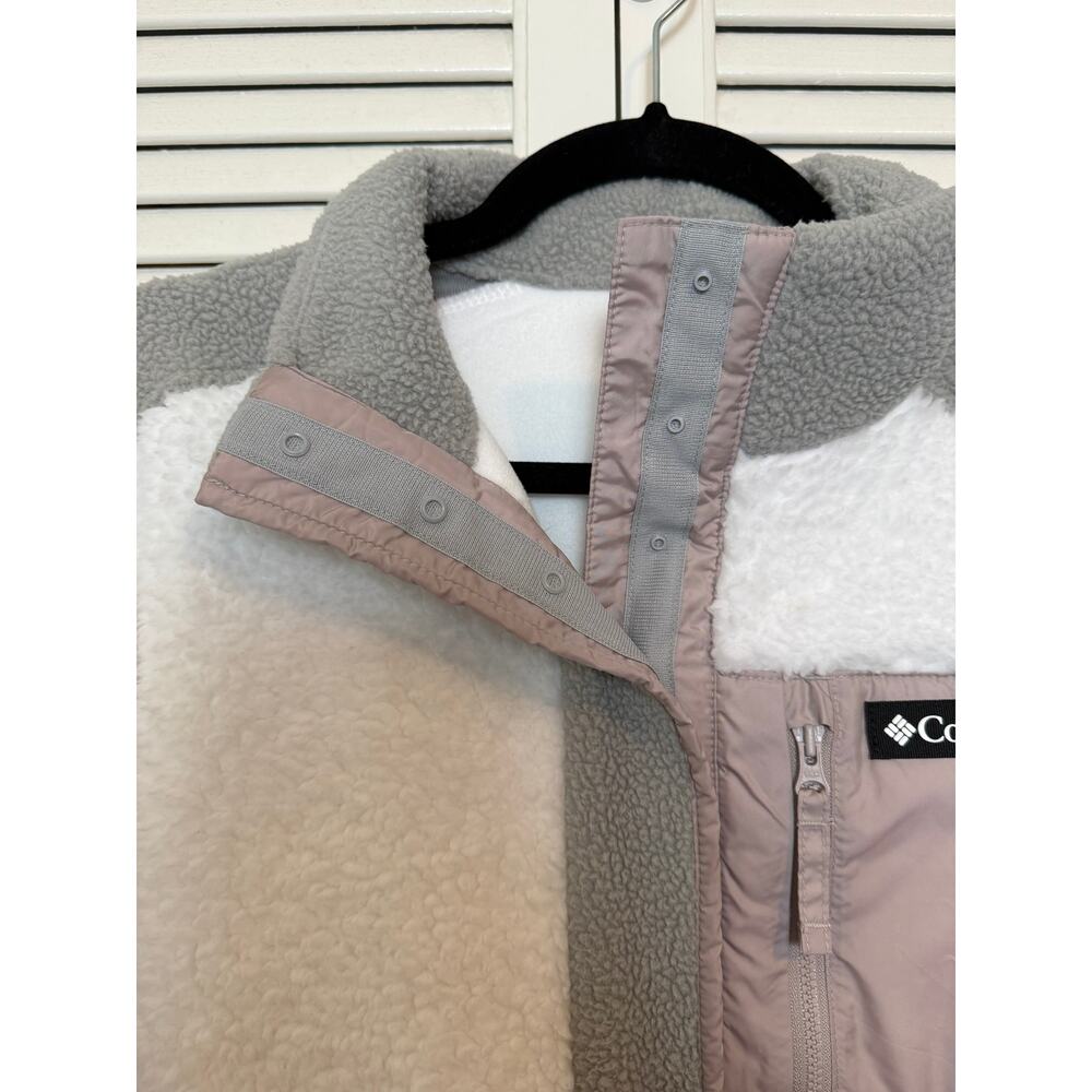 Columbia Gray Sherpa Fleece Quarter Snap Button Pullover Pockets Gorpcore-L - Picture 5 of 9